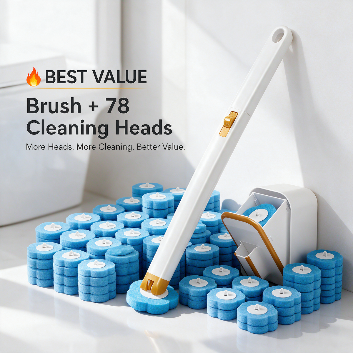Disposable Toilet Brush Set with Refillable Cleaning Heads