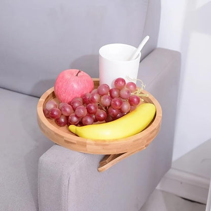 Bamboo Sofa Arm Tray Table – Adjustable Couch Armrest Tray with Cup Holder, Foldable Space-Saving Side Table for Drinks, Snacks & Remote