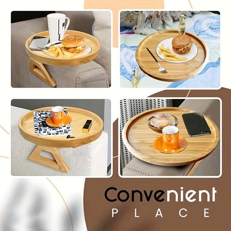 Bamboo Sofa Arm Tray Table – Adjustable Couch Armrest Tray with Cup Holder, Foldable Space-Saving Side Table for Drinks, Snacks & Remote