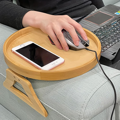 Bamboo Sofa Arm Tray Table – Adjustable Couch Armrest Tray with Cup Holder, Foldable Space-Saving Side Table for Drinks, Snacks & Remote