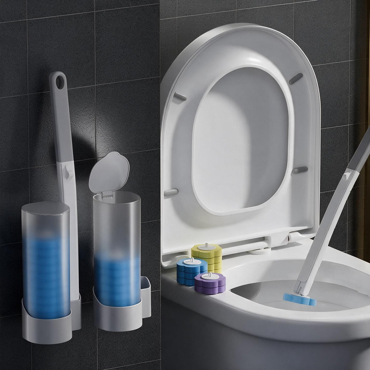 Disposable Toilet Brush Set With Refill Heads | Wall Mounted Deep Cleaning Toilet Wand | Hygienic Toilet Cleaner for Bathroom