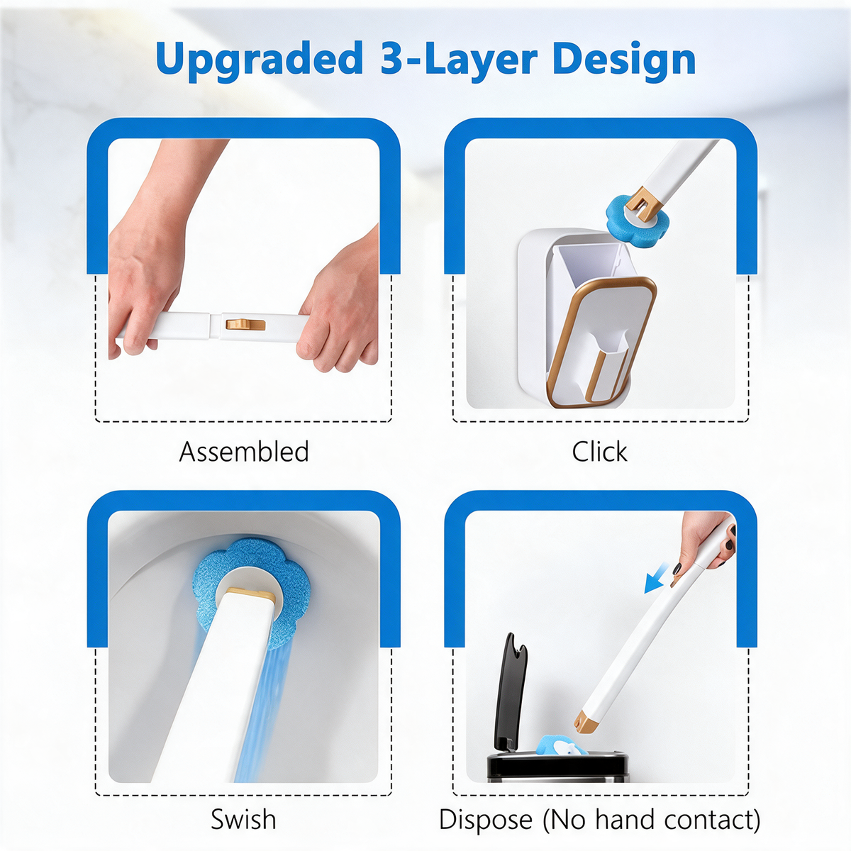 Disposable Toilet Brush Set with Refillable Cleaning Heads