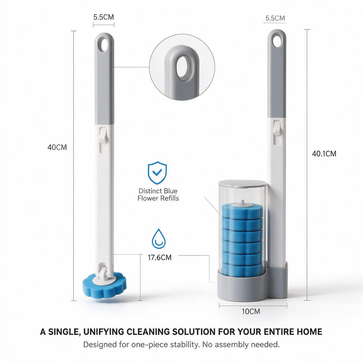 Disposable Toilet Brush Set With Refill Heads | Wall Mounted Deep Cleaning Toilet Wand | Hygienic Toilet Cleaner for Bathroom