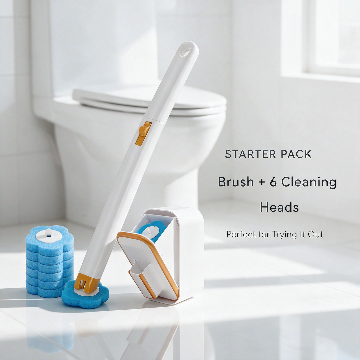 Disposable Toilet Brush Set with Refillable Cleaning Heads