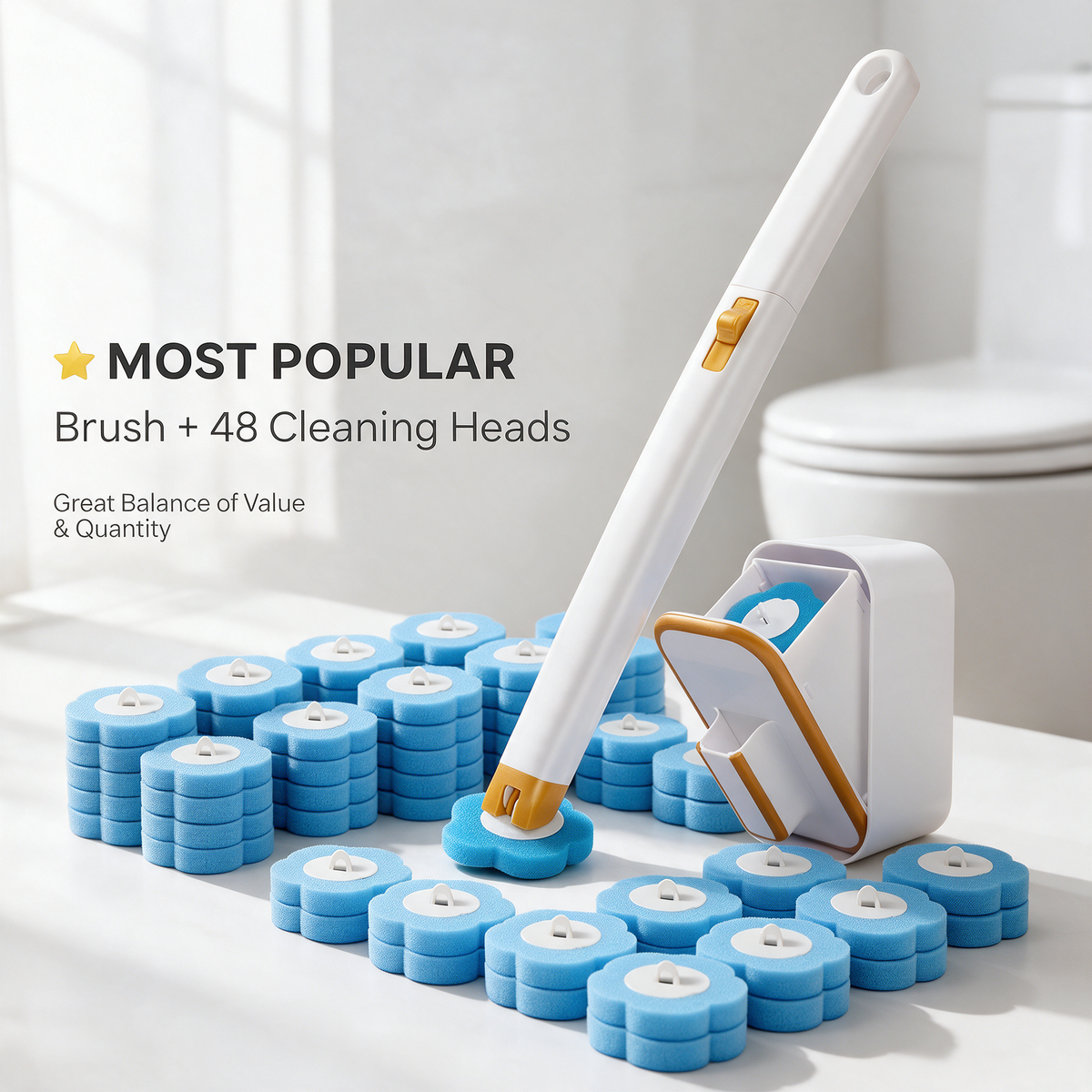 Disposable Toilet Brush Set with Refillable Cleaning Heads