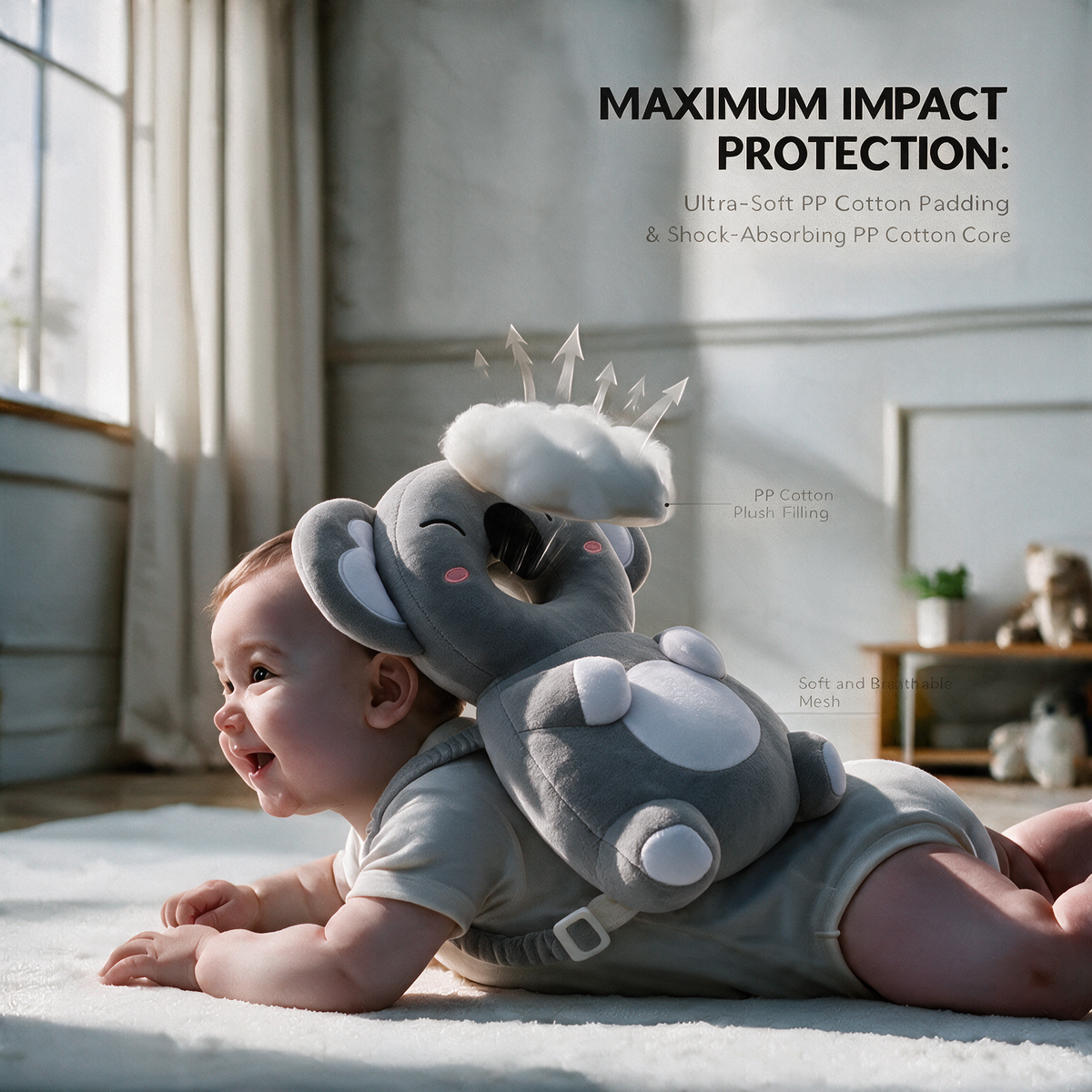 Baby Head Protector Backpack – Raccoon Design